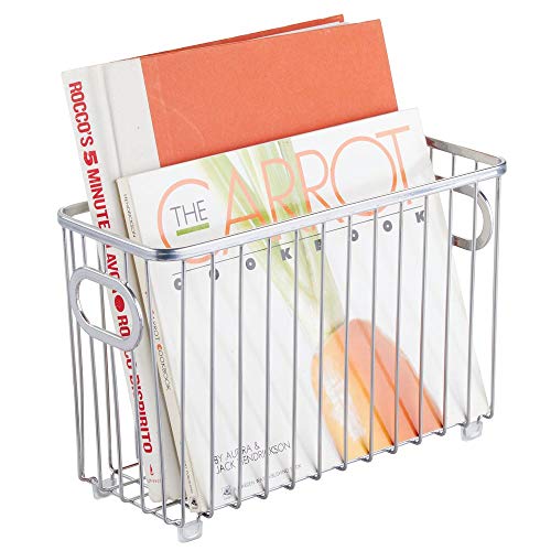 mDesign Metal Farmhouse Kitchen Pantry Food Storage Organizer Basket Bin - Wire Grid Design - for Cabinets, Cupboards, Shelves, Countertops - Holds Potatoes, Onions, Fruit - Small - Chrome