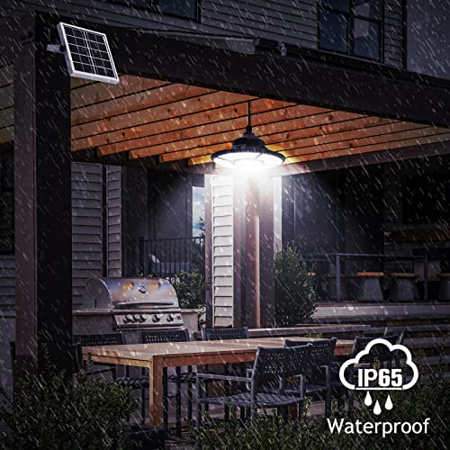Solar Lights Indoor, Perlucstar Solar Pendant Light Waterproof with Remote Control 16.5FT Cord for Home Shed Barn Chicken Coop Workshop Gazebo (Cool White Light)