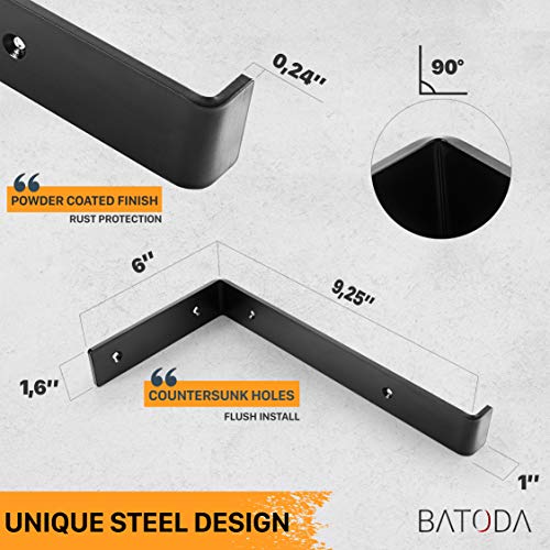BATODA Lip Shelf Brackets 9" x 6" (6pcs) - Floating Shelf Bracket - Heavy Duty Brackets for Shelves - Wall Mounted Support with Lip for DIY Open Shelving - Screws and Wall Plug Included - Thumbnail 2