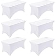 Fixwal 6 Pack 8ft Spandex Table Covers for 8 Foot Tables, Fitted Tablecloths Rectangle Folding Tables, Stretch Rectangular Table Cloths for Wedding, Banquet, Party (White, 96L x 30W x 30H Inch)