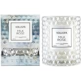 Voluspa Milk Rose, Cloche Textured Glass Candle, 8.5 Ounce, 55 Hour Burn Time, Coconut Wax for Clean Burning, Handcrafted in The USA