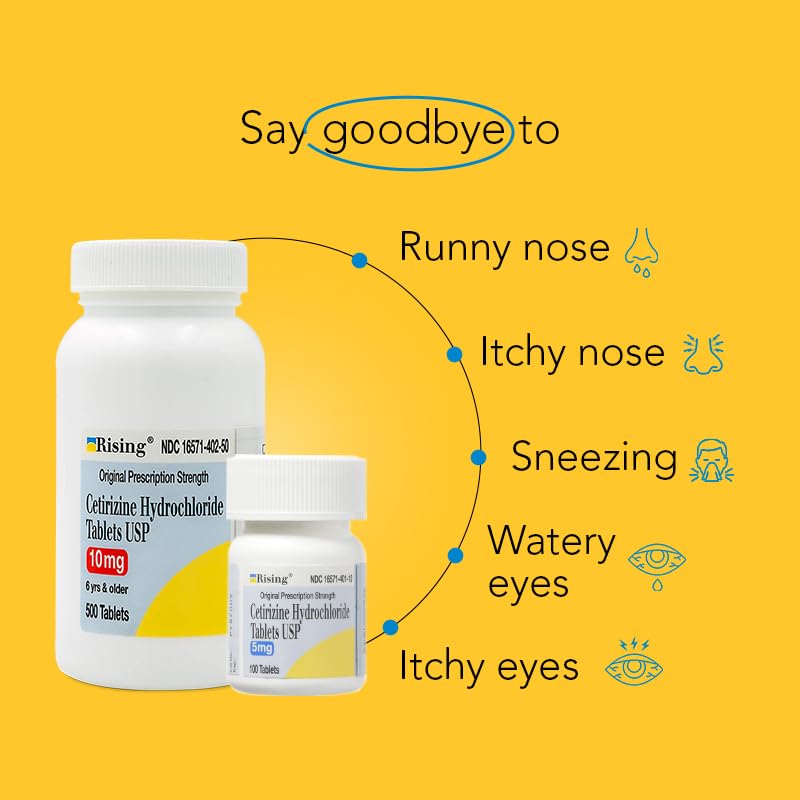 Rising Pharma - Cetirizine HCL 10 mg - Antihistamine Seasonal Allergy Tablets - 100 tablets