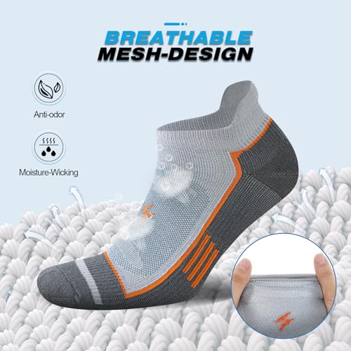 Cirorld Mens Ankle Running Socks, Athletic Cushioned Low Cut Moisture Wicking Cotton Short Sports Socks, 6 Pairs
