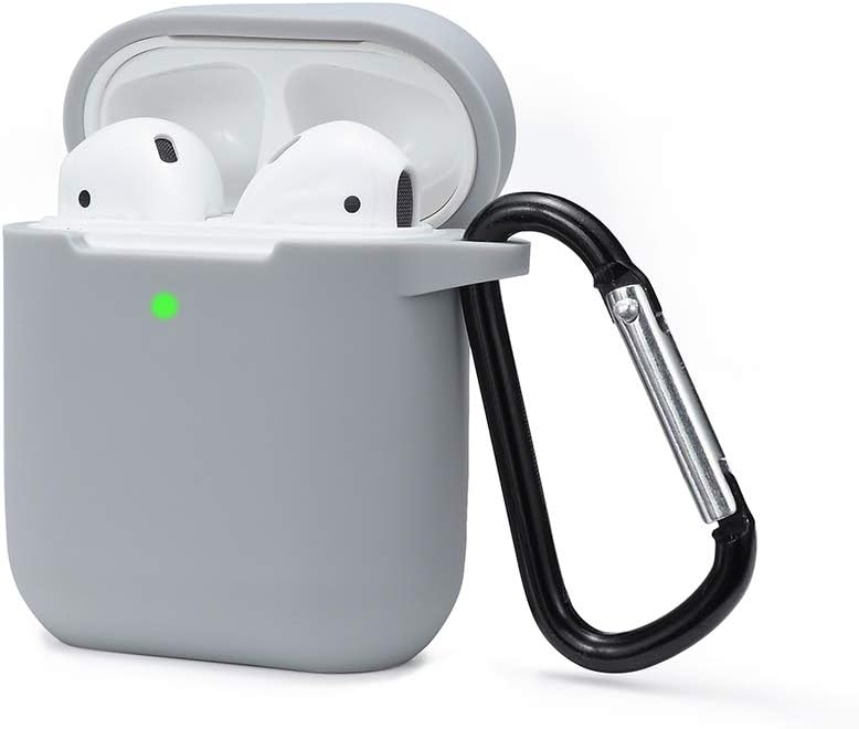 KOKOKACase Cover Compatible with AirPods 2 & 1, Silicone Shockproof Case Cover for Airpods 2 &1 Front LED Visible Extra Protection with Carabiner, Grey