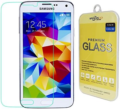 Galaxy S5 Screen Protector Transparent Premium Tempered Glass Screen Shield for Samsung Galaxy S5 by IPECKS3D(Clear)