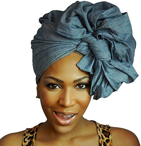 The Urban Turbanista Head Wrap -Extra Long Denim Blue Jean Headwrap Scarf Tie