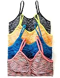 4 Pack Kalon Nylon Spandex Removable Pads Comfort Bras (One Size S/M, Tri-blend Black/Yellow/Blue/Coral)