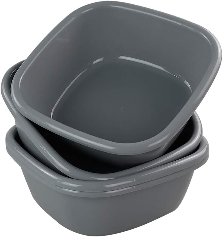 Idomy 4Pack Baby Small Wash Basin, Gray Plastic Square