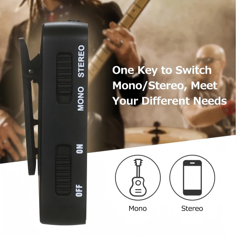 M-VAVE Receptor de Áudio Sem Fio para Monitor de Ouvido Profissional, Transmissão 2.4GHz Som sem Perdas 24bit/48KHz, Alcance de 30 Metros, Bateria de 7 Horas, Modo Mono/Stereo, Controle de Volume