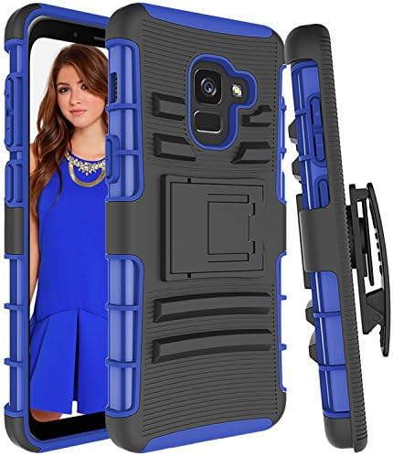 Galaxy A8(2018) Phone Case,iLovey Hybrid Kickstand Heavy Duty Armor Holster Defender Protective Case Cover with Belt Clip for Samsung Galaxy A8 (2018) - Blue