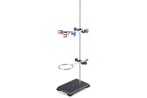 FunChem Lab Stand Set, Stainless Steel Support Stand Chemistry Set with Rod (22.4 inch L), 4 Prong Adjust Swivel Clamp, Retor