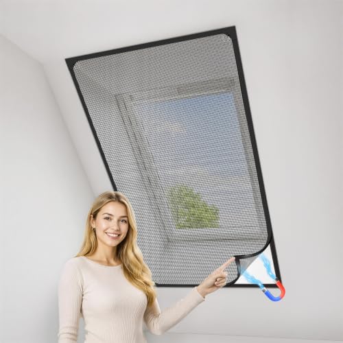MLEJU Magnetic Window Mosquito Net 110 x 130 cm Fibreglass | Strong magnetic frame, stable mounting, adjustable size DIY, easy installation, magnetic mosquito net window for roof