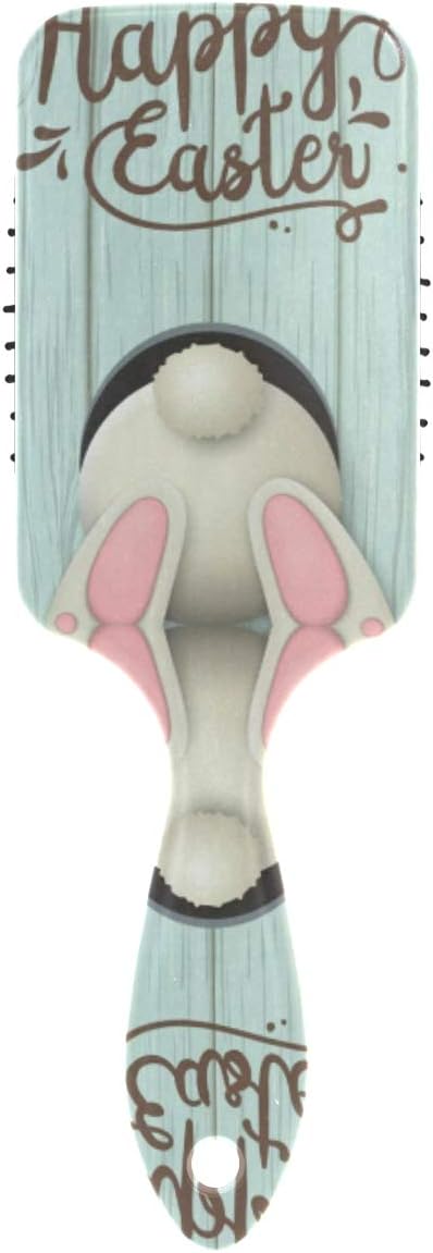Happy Easter Eggs Floral Flowers Rabbit Hair Brush with Grip Handle Massage Scalp Plastic Hairbrush Detangler Vented Nylon Pins Air Cushion Comb Anti Static & Frizz, for Thick Curly Wet Dry Hair