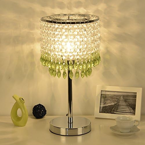 FGHOME Elegant Decorative Chrome Living Room Bedside Crystal Table Lamp,Desk Lamp with Crystal Shade for Bedroom Living Room Coffee Table Bookcase (Green) …