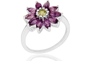 Natural Purple Amethyst And Green Peridot Gemstone Statement Ring Flower Design 925 Sterling Silver Women Engagement Jewelry 