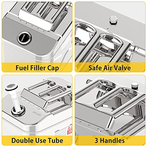 INCLAKE 30L/8 Gallon Stainless Steel Gas Can, Tight Sealed Thickened Gas Tank, Emergency Backup