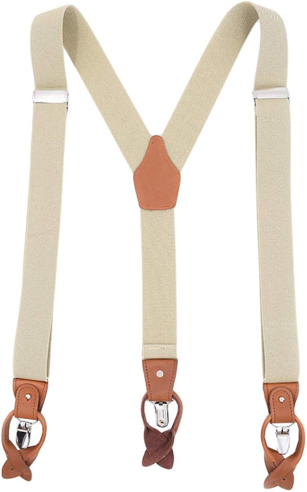 AYOSUSH Mens Suspenders Button End Big and Tall Leather with Strong
