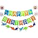 Seasons Stars Dinosaur Happy Birthday Banner( Assembled) with White Letters,Dino Birthday Colorful Felt Banner, Dino Jungle Jurassic Garland photo props For Kids Birthday Dinosaur Party Supplies