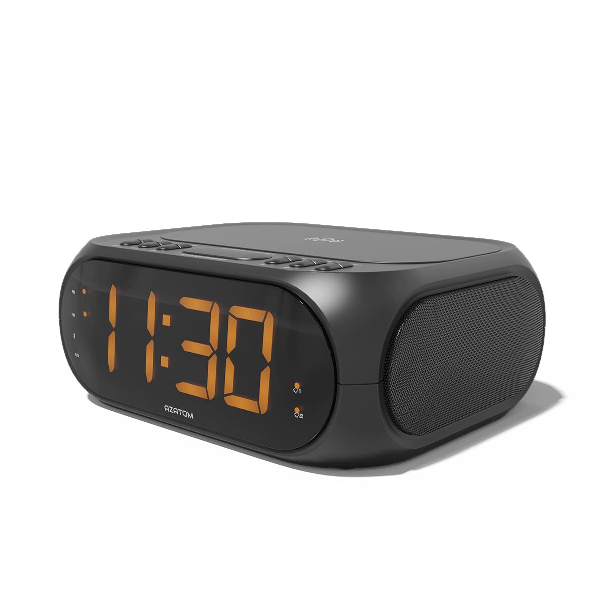 AZATOM Homehub Compact Clock Radio Alarm with Bluetooth and QI Wireless rapid phone charger (Black)