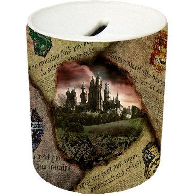 Newspaper Image Hufflepuff Gryffindor Hogwarts Slytherin Ravenclaw Ceramic Coin Saving Bank / Money Jar / Piggybank