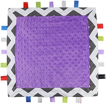 Pick From 5 Options: TAGZ Tag Blanket for Infants by CRAZZIE (Zigzag Grey with Purple Dot-Minky)