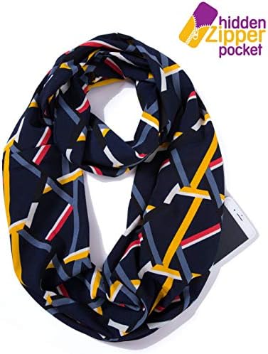 ELZAMA Infinity Loop Scarf with Hidden Zipper Pocket Woven Printed Patterns for Women - Travel Wrap