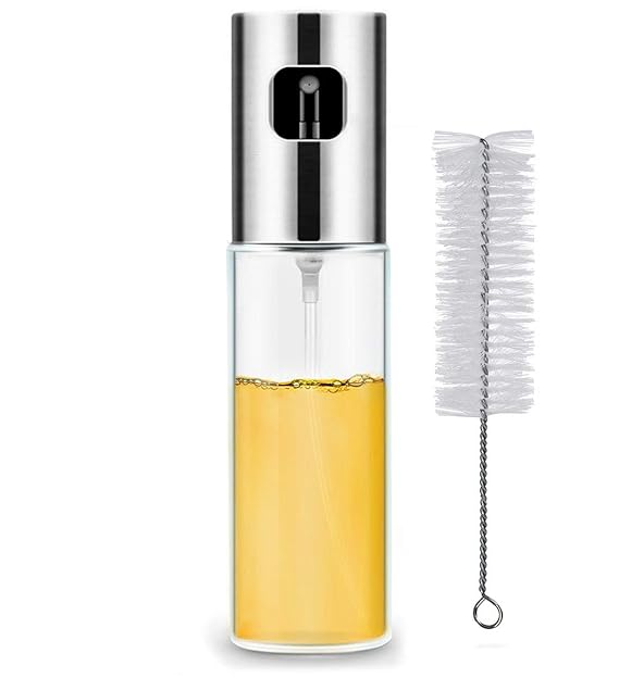 Granny´s Kitchen Öl Sprühflasche/Essig Sprüher 100ml aus Edelstahl & Glas - Ölsprüher Flasche Olivenöl Zerstäuber Spray für K