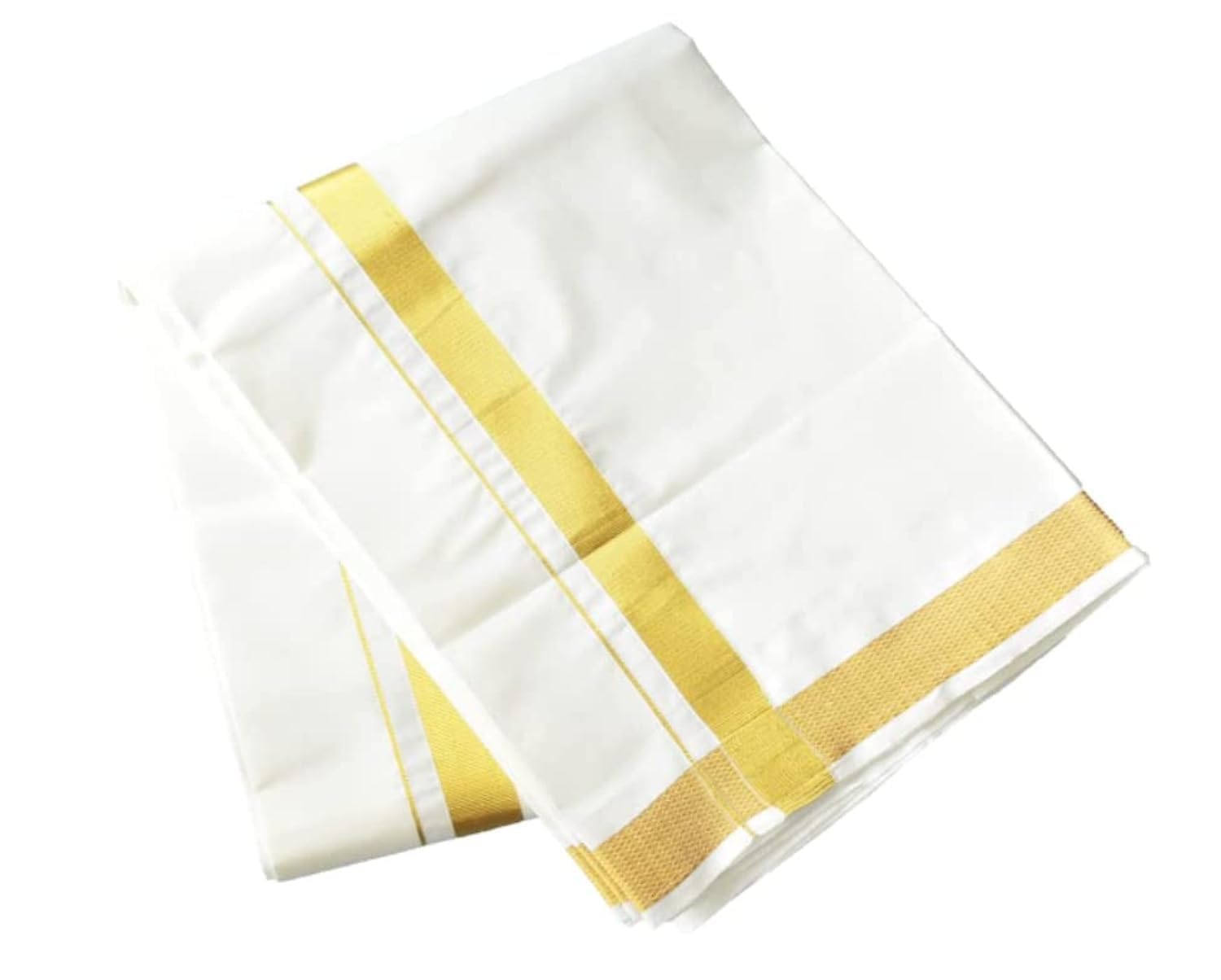 Cotton White Color Dhoti Vesti Mundu Single Layer with Golden Border Traditional Ethnic Wear for Religious Occasion Wedding New Year Temple Puja Rituals Housewarming and Gifting (White 2 Meters)