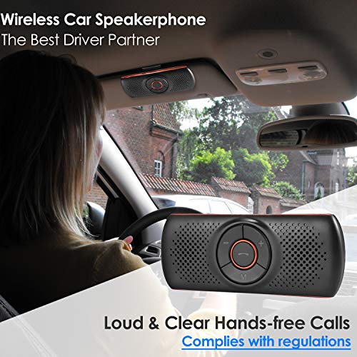 Wireless Handsfree Visor Car Speakerphone,TIANSHILI Portable Bluetooth 4.2 Speaker,Stereo Sound Enhanced Bass/Built-in Mic/TF Card Player/Google Assistant Voice Command for Car, Home, Outdoor