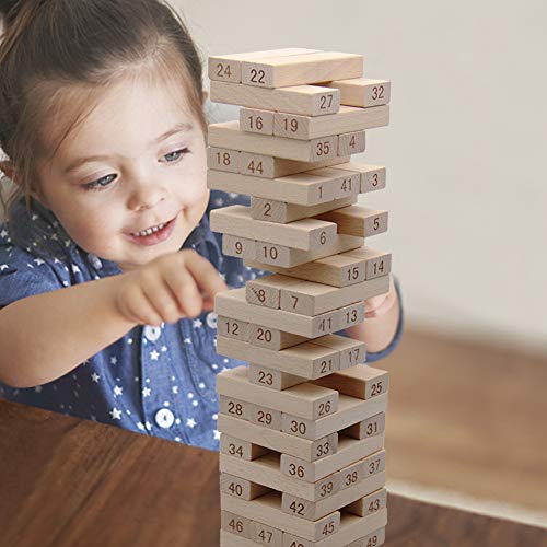 MorTime 51Pcs Timber Tower Wood Block Stacking Game - Number Match Playset