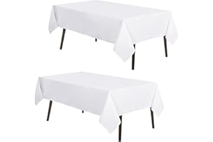 MYSKY HOME 2Pack White Tablecloth 60x84 Inch Rectangle Table Cloth for 4 Feet Table- Wrinkle Resistant Washable Polyester Table Cover for Dining Party Camping and Halloween