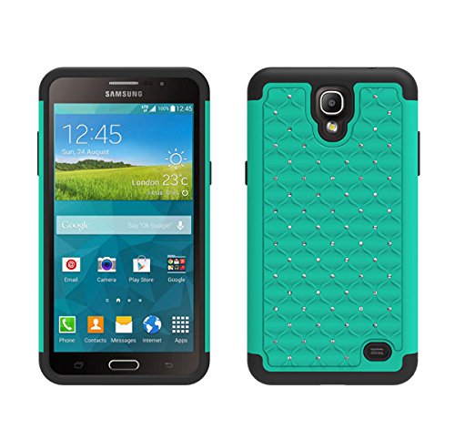 Samsung Galaxy Mega 2 Case, Defender Bling Hybrid Gel Protector Diamond Hybrid (TEAL ON BLACK SKIN)