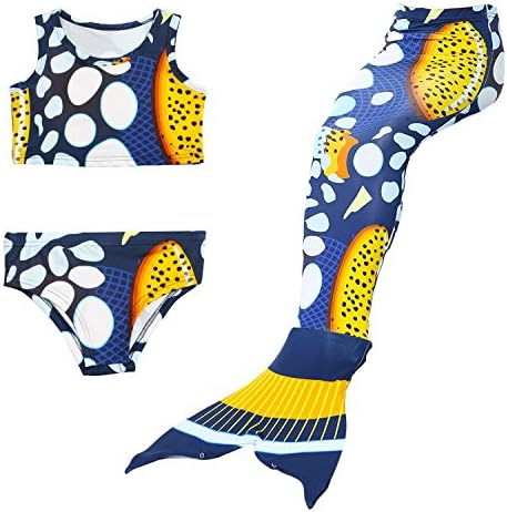 Hongwen Four Pcs Girls Sparkle Mermaid Tail with Mono Fin Swimmable Swimwear