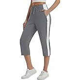 baleaf Womens Yoga Capri Pants with Zipper Pockets Summer Drawstring Capris Joggers Lounge Crop 19"