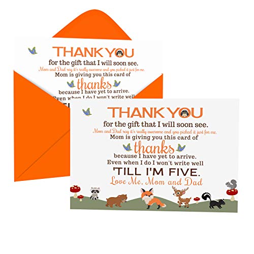 Woodland Baby Shower Thank You Cards with Envelopes (15 Pack) Prefilled Thanks from Boy or Girl – Individual Rustic…