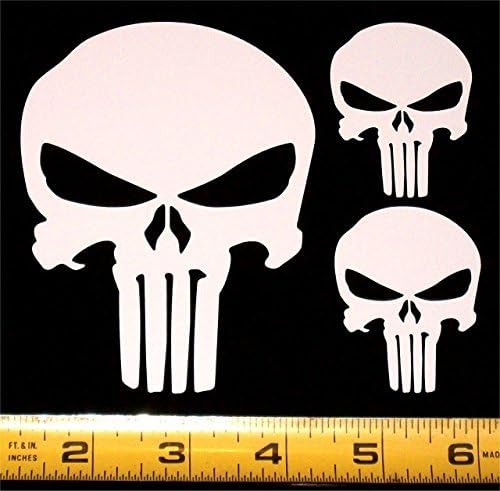 The Punisher Skull - Reverse Cut Set of 3 HQ Single Color White Vinyl Decals! by The Cyber Cave
