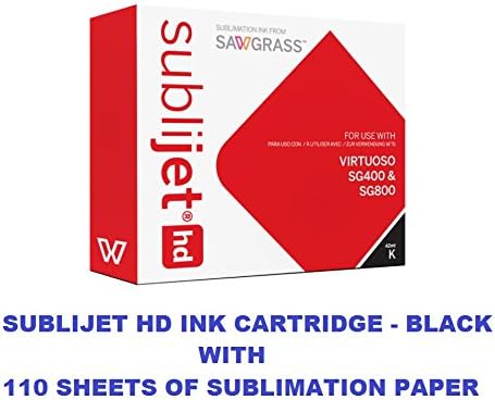 SUBLIJET HD Ink Cartridge. Black - for Sawgrass Virtuoso SG400 and SG800 Printer. Bundle with 110 Sheets of SUBLIMAX Sublimation Paper Made in Japan.