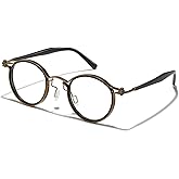 JOLLYNOVA Tel Retro Oval Small Prescription Glasses Frame Man,Metal Acetate Eyeglasses 47-26-150mm