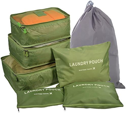 7 Sets Travel Organisers Packing Cubes Laundry Bag Luggage Compression Pouches (7 Sets, Green)