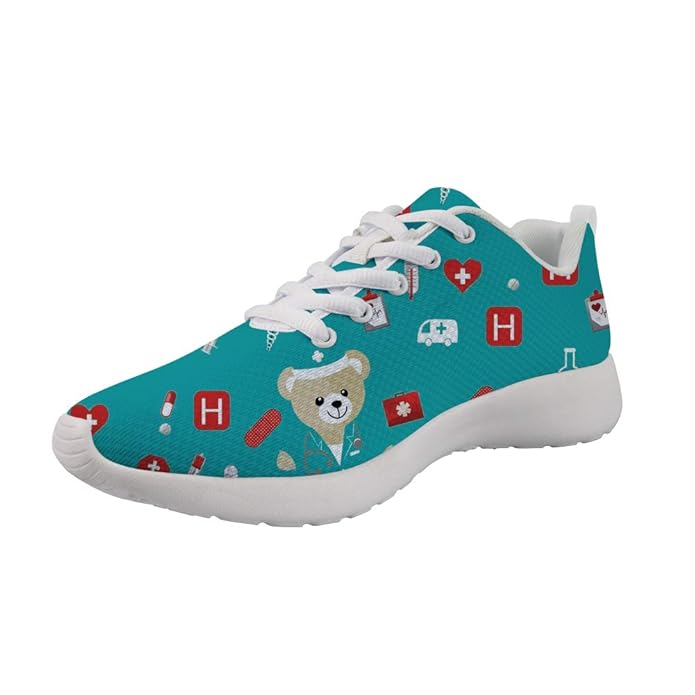 Showudesigns Herren Damen Laufschuhe Atmungsaktiv Turnschuhe Schnürer Sportschuhe Sneaker Straßenlaufschuhe Cartoon Bär Nurse
