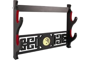 GUIIYLGG Sword Holder Katana Wall Mount - 2-Tier Tai Chi icon Velvet Padded Katana Holder Samurai Sword Display Rack Wand Lightsabe Wakizashi Sword Stand Display Hanger