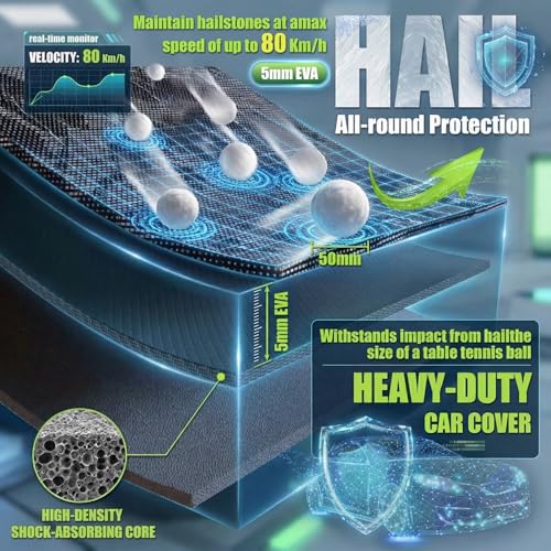 Cowtcver Car Hail Protection Cover, Outdoor Car Hail Protection Garage with Separate Sunshade, Car Cover for Protection from Hail, Sun and Rain (Saloon 470-490cm)