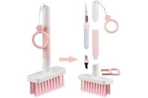 IFTHFOUR Soft Brush Keyboard Cleaner, Computer Cleaning Tool Kit, 7 in 1 Multipurpose Corner Slit Duster Keycap Puller and Soft Microfiber Brush for Bluetooth Headset Lego Airpods Laptop Camera Lens (Pink)