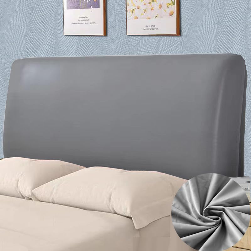 Bestenrose Bed Headboard Cover Waterproof Pu leather All-inclusive Elastic Headboard Protection Cover for King Double full Headboard Protector (Grey, 200cm / for 190-210cm headboard)