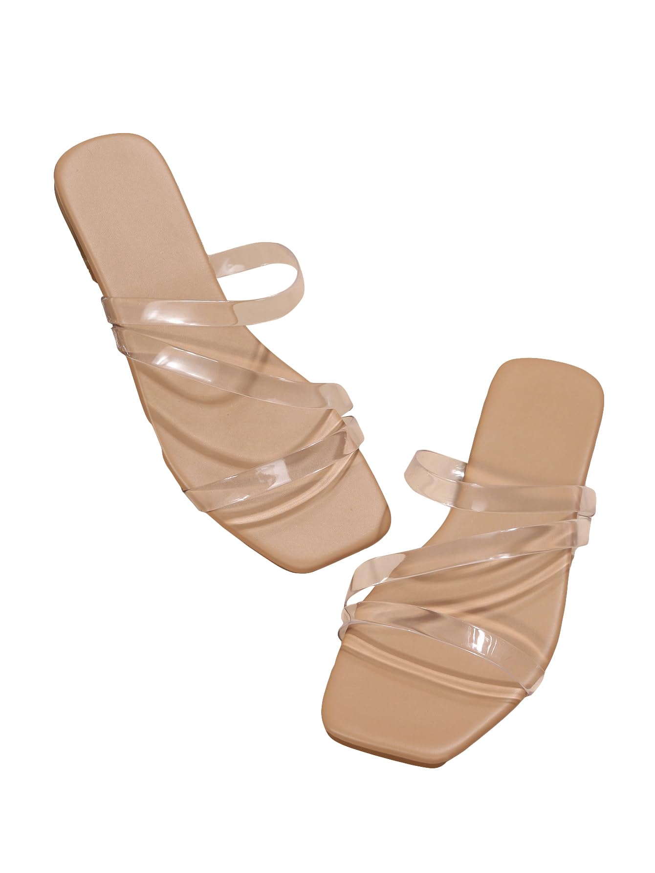 Photo 1 of ***(HEAVILY USED/ MINOR DAMAGE)***GORGLITTER Women's Clear Sandals Strappy Jelly Flat Slides Dressy Open Toe Cute Vacation Beach Shoes 2025 Nude Clear 6.5