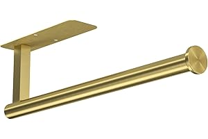 ASTOFLI Paper Towel Holder Under Cabinet No Drilling, Self Adhesive Paper Towel Holder Wall Mount for Kitchen Rack, Under Counter Napin Holder No Drill, RV, 304 Stainless Steel, Gold Brass