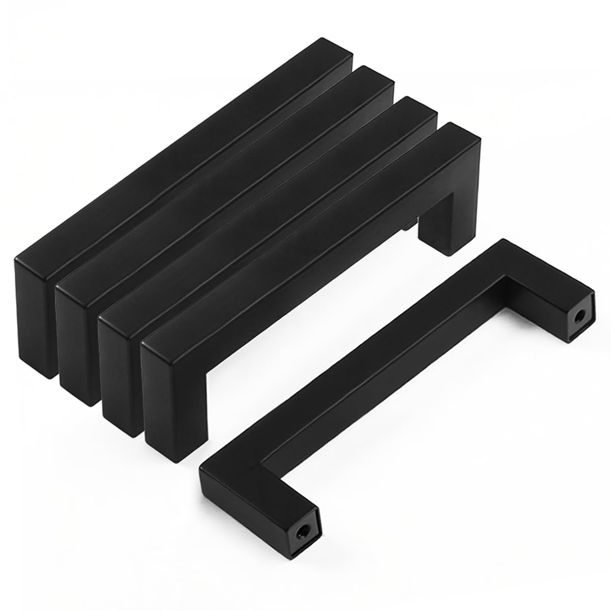 Drenky Black Kitchen T Bar Handles, Stainless Steel Square Cabinet Pulls for Cupboards Drawers Wardrobe - 96mm Center Hole, 5 Pack