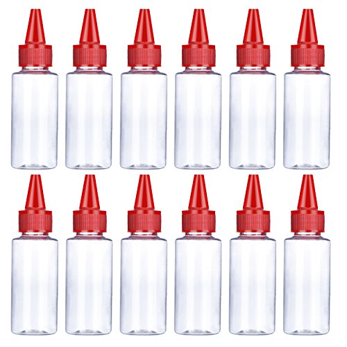 Bememo 12 Pack Tip Applicator Bottle Plastic Squeeze Bottle with Red Tip Caps, 1.35 Ounce