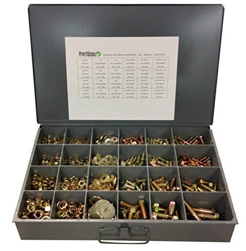 Fine Thread 1150 Piece Grade 8 Nut Bolt Washer Assortment, Hex Head Cap Screws, Flat and Lock Washers, Hex Nuts, SAE Kit