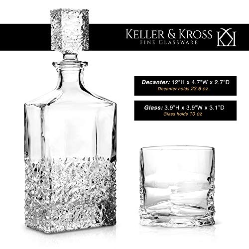 image for keller and kross Whiskey Decanter and Glass Set, Genuine Lead Free Cry